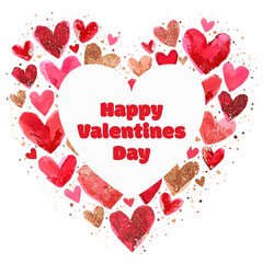 Red and pink watercolor hearts with valentine wish