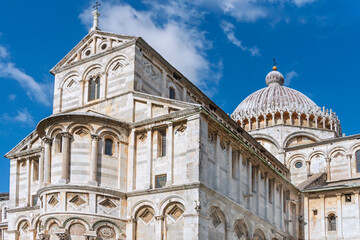 Naklejka premium The Pisa Cathedral, a masterpiece of Romanesque architectural style, it was built between 1063 and 1118 years, by the architect Buschetto. UNESCO World Heritage Site. Pisa, Italy, 2019