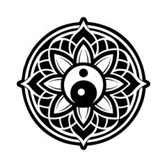 Yin yang symbol within a floral mandala, glyph icon