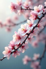 Fototapeta premium Blooming tree with delicate white and pink flowers, white, branches