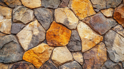 Obraz premium Mixed warm-toned stone wall with natural variations in color
