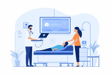 Modern clinic with advanced medical equipment and technology, health professional using electronic devices to provide top-notch healthcare services.