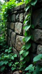 Leafy vines snaking up a stone wall in the jungle, leaf, jungle, foliage