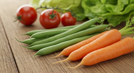 Fresh Carrots Green Beans Tomatoes Healthy Food Image