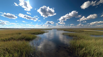 Obraz premium Calm marsh landscape under sunny sky