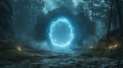 Fototapeta premium Mysterious Glowing Portal in the Forest
