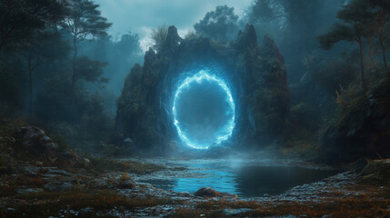 Fototapeta premium Mysterious Glowing Portal in the Forest