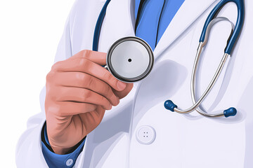 A white coat health professional with a stethoscope in a clinic, showcasing medical equipment for healthcare services.