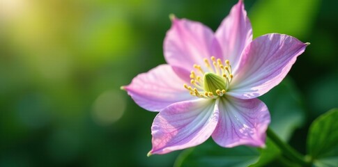 Delicate clematis flower bud with soft colors, spring, clematis, green