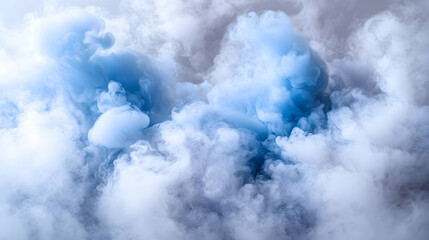 Fototapeta premium Blue and white smoke clouds swirl, abstract background, studio shot, design element