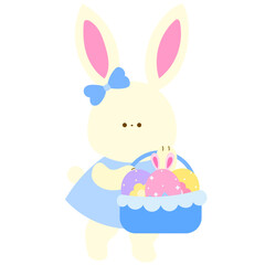 cute bunny holding a basket of decorated easter eggs symbol of easter joy and happiness