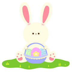 cheerful bunny holding a basket of decorated easter eggs symbol of easter joy and celebration