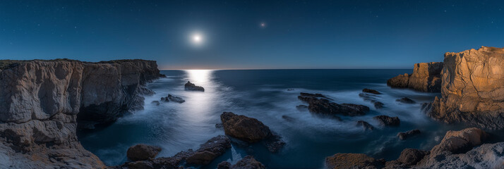  Moonlit Coastal Cliffs with Starry Sky