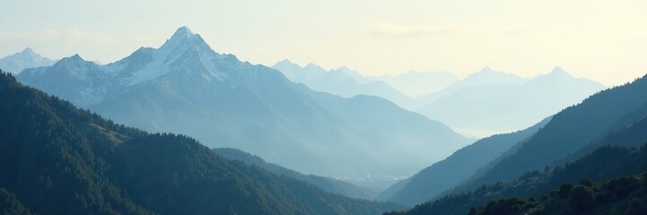 Obraz premium Soft focus of a misty mountain range in the distance, natural world, texture