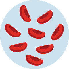 Red blood cells are flowing in a light blue circle, creating a visual representation of blood circulation within a vein or artery