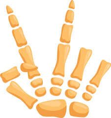 Skeleton hand making rock and roll gesture on white background
