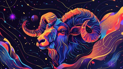 Dynamic Aries Zodiac Illustration with Vibrant Ram for Posters and Cards