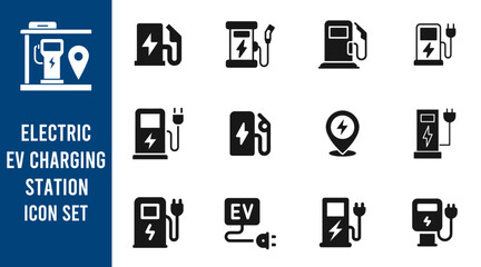 electric ev charging station or car charging icon set.