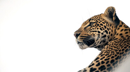Obraz premium close up leopard on white background with space for text. Copy space.