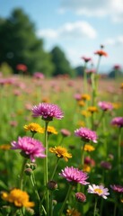 Wildflowers including Achillea millefolium in bloom, flora, flowerfield, countryside