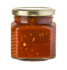Tomato sauce jar on white