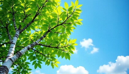 Fototapeta premium Birch and linden branches intertwined in the sky, nature, sky, linden