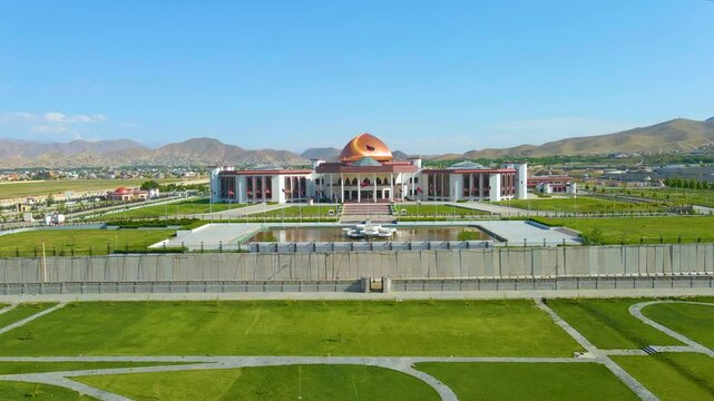 Aerial view Parliament Afghanistan , location Darlaman in Kabul city, During the Islamic Republic of Afghanistan, in daylight. 