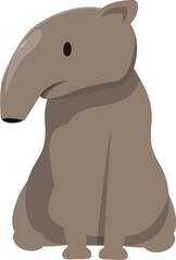 Cartoon tapir sitting on the ground, adorable illustration of a wild animal