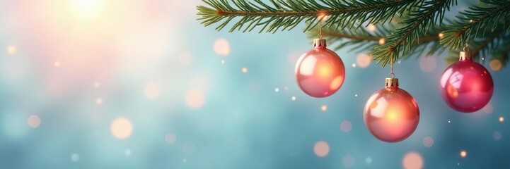 Fototapeta premium Pastel-colored glass ornaments hang from the cloud-shaped tree top, pastel, sparkling, cloudy