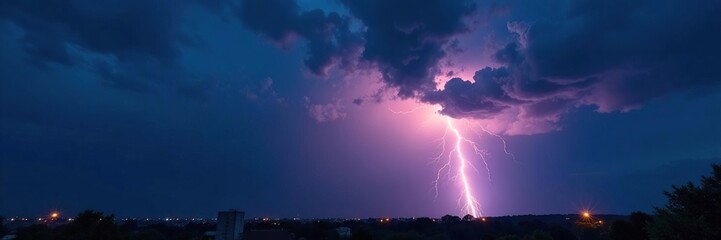 Stormy night with towering clouds and lightning, lightning, cloudy