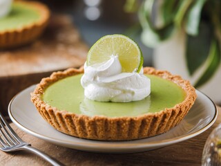 Delicious lime tart with cream topping.