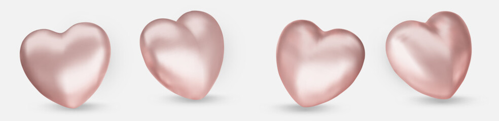 Collection of realistic pink valentine hearts. 3d render heart. Vector illustration