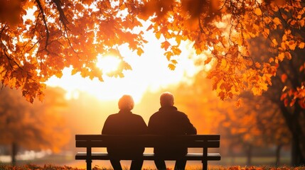 Older couple enjoying a quiet moment together on a garden bench, soft daylight, peaceful and loving outdoor setting, warm and harmonious connection