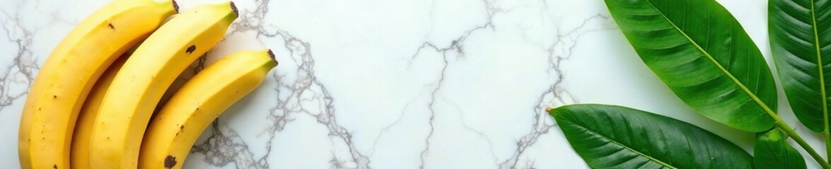 Banana leaves neatly placed on a marble surface, leaves, rustic, elegance