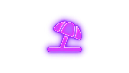 Umbrella beach icon purple color glowing neon on black background