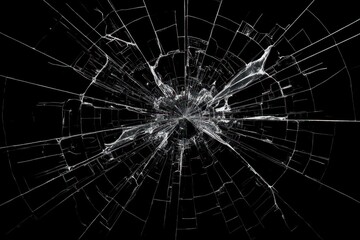 Obraz premium a broken glass window is shown on a black background