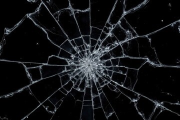 a broken glass window with a black background