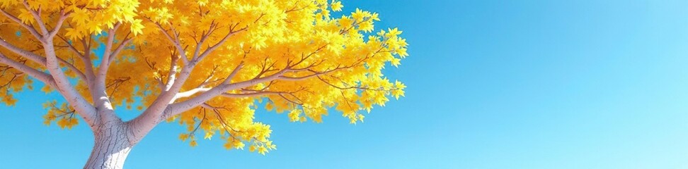Yellow tree with white branches against blue sky, sky, natural scenery