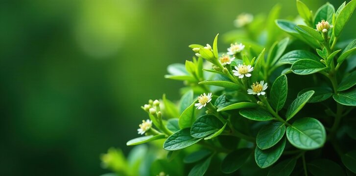 Woody shrub with fragrant foliage and small white flowers, foliage, nature, ledum