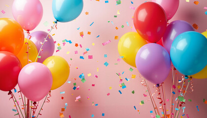 A festive scene with balloons filled with confetti floating in the air. The bright colors and celebratory vibe symbolize fun, mischief, and the joyful atmosphere of April Fools' Day.