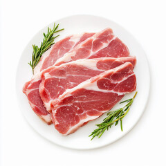 Fototapeta premium Fresh pork chops with herbs on a white plate