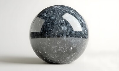 Polished dark sphere on white background, studio shot, reflection, texture