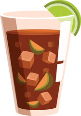 Refreshing cuba libre cocktail featuring rum, cola, lime, and ice cubes, garnished with a lime wedge