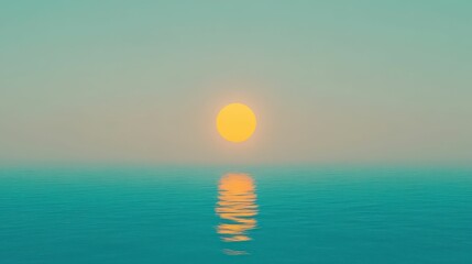 Obraz premium minimalist moonrise over a tranquil sea, serene and atmospheric night view