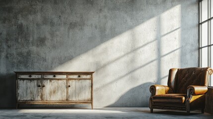 An industrial-style setting with a smooth grey concrete wall