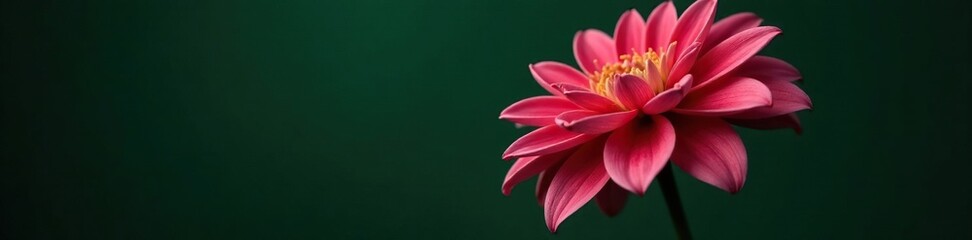 Fototapeta premium A single dahlias bloom against a dark green background, natural colors, floral arrangement