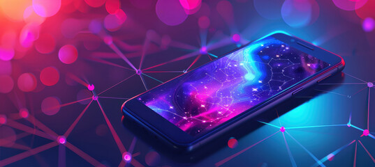 Modern Astrology App Display on Smartphone Amidst Futuristic Background for Digital Promotions