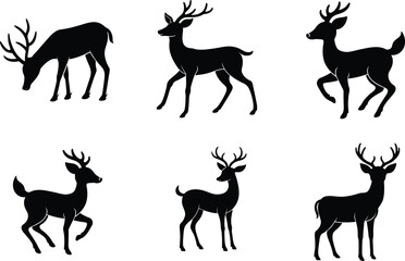 deer set of silhouette. deer icon set vector on white background

