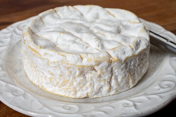 French soft Camembert cheese, original Camembert de Normandie made from raw unpasteurised cow milk