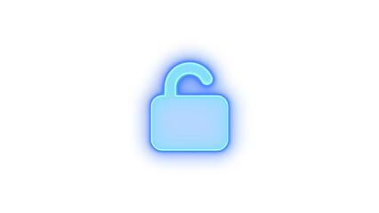 Unlock icon blue color glowing neon on black background